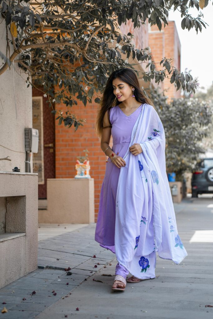 gorgeous women in lavender churidar