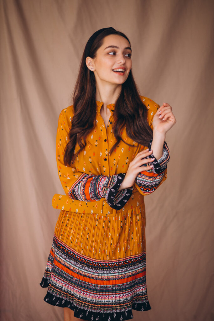 Beautiful women in yellow dress