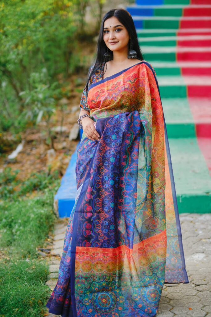 Model in peacock colur saree