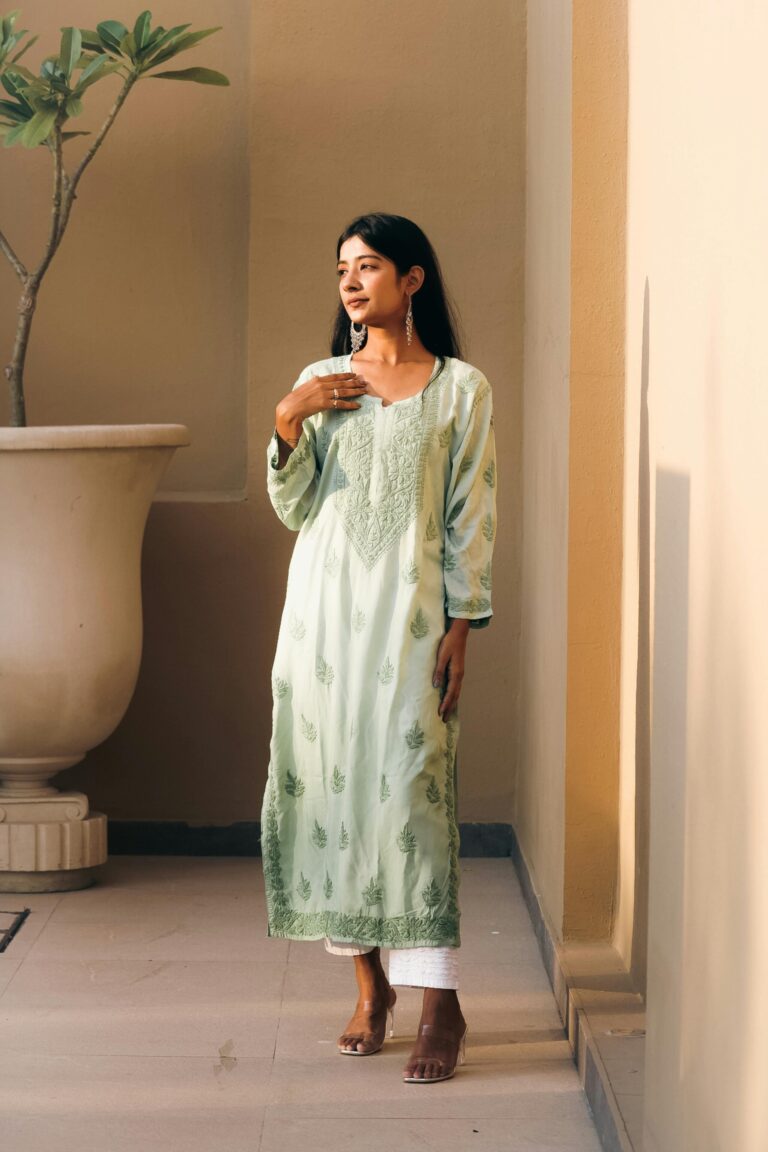 model in light green kurti