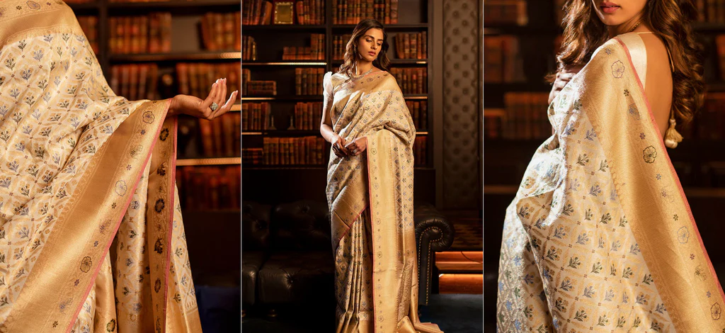 Model In Cream Saree