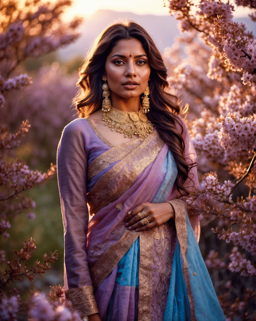 women in beautiful blue saree