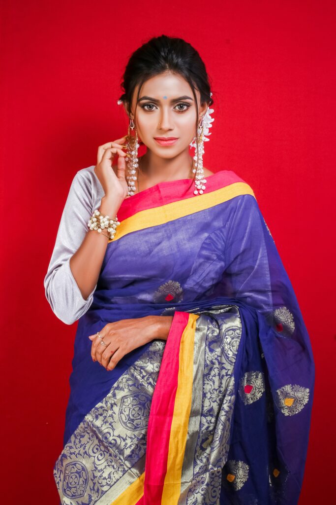 Women In Blue Saree